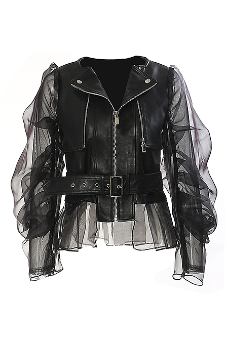 SUPER WHOLESALE | Patchwork Mesh Leather Jacket
