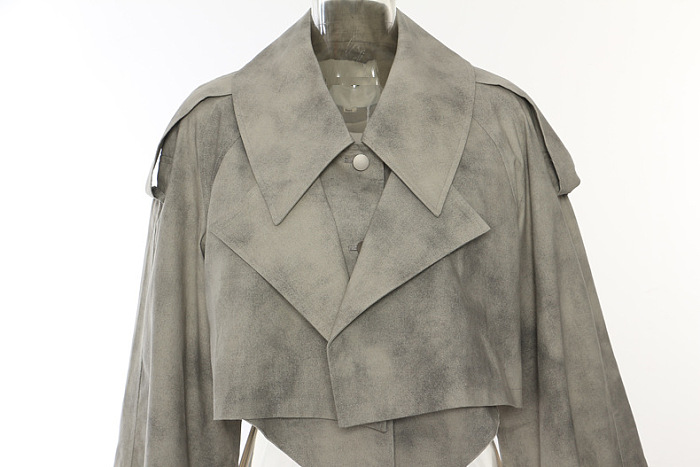 SUPER WHOLESALE | Camouflage Dyed Jacket Trench Coat + Skirt Casual Set