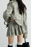 SUPER WHOLESALE | Camouflage Dyed Jacket Trench Coat + Skirt Casual Set