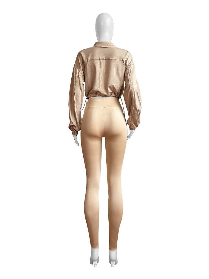 SUPER WHOLESALE | Zipper Elastic Waist-Cinched Drop-Shoulder Two-Piece Set