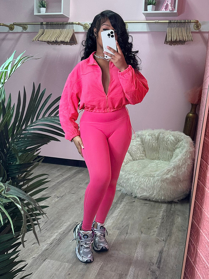 SUPER WHOLESALE | Zipper Elastic Waist-Cinched Drop-Shoulder Two-Piece Set
