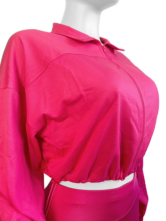 SUPER WHOLESALE | Zipper Elastic Waist-Cinched Drop-Shoulder Two-Piece Set