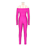 SUPER WHOLESALE | Collared Twist Cut-Out Cropped Sexy High-Waist Long-Sleeve Jumpsuit