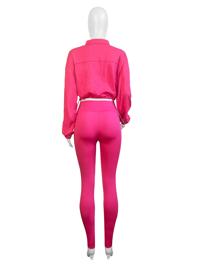 SUPER WHOLESALE | Zipper Elastic Waist-Cinched Drop-Shoulder Two-Piece Set
