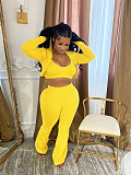 SUPER WHOLESALE | Cropped Top High-Waist Micro-Flare Athletic Three-Piece Set