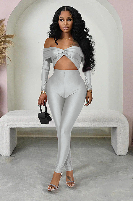 SUPER WHOLESALE | Collared Twist Cut-Out Cropped Sexy High-Waist Long-Sleeve Jumpsuit