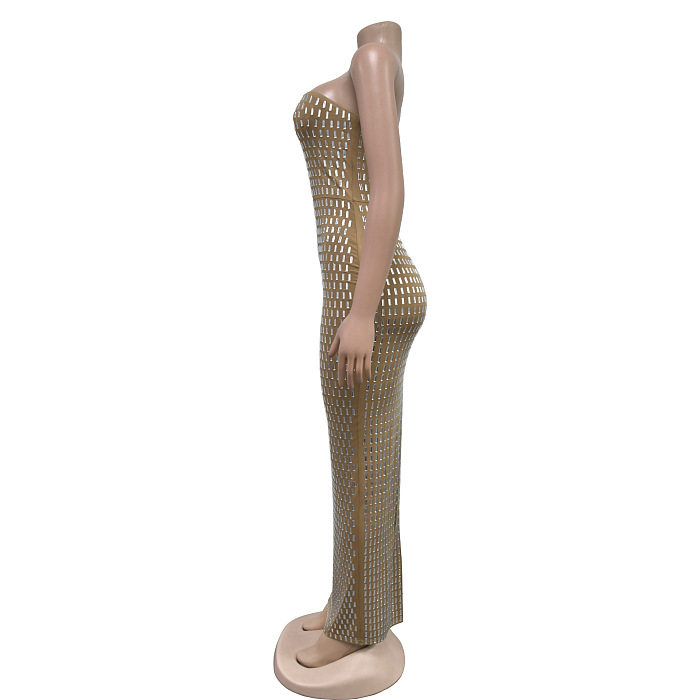 SUPER WHOLESALE | Rhinestone-Embellished Sexy Strapless Bodycon Maxi Dress