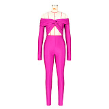 SUPER WHOLESALE | Collared Twist Cut-Out Cropped Sexy High-Waist Long-Sleeve Jumpsuit