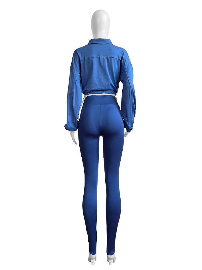 SUPER WHOLESALE | Zipper Elastic Waist-Cinched Drop-Shoulder Two-Piece Set