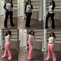SUPER WHOLESALE | Color-Block Fitted High-Waist Folded Slim Pants Fleece Set
