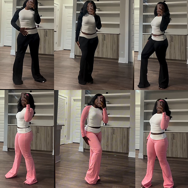 SUPER WHOLESALE | Color-Block Fitted High-Waist Folded Slim Pants Fleece Set