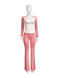 SUPER WHOLESALE | Color-Block Fitted High-Waist Folded Slim Pants Fleece Set