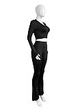 SUPER WHOLESALE | Cropped Top High-Waist Micro-Flare Athletic Three-Piece Set