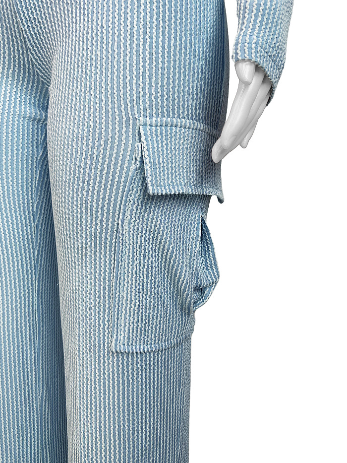 SUPER WHOLESALE | Stretch Twist Ribbed High-Waist Long-Sleeve Jumpsuit With Utility Pants Set