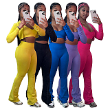 SUPER WHOLESALE | Cropped Top High-Waist Micro-Flare Athletic Three-Piece Set