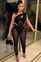 SUPER WHOLESALE | Sexy Mesh Sheer Asymmetric Top Two-Piece Set