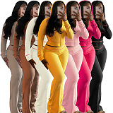 SUPER WHOLESALE | Waffle Knit Fabric Shoulder Sleeve Hooded Micro-Flare Casual Set