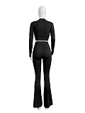 SUPER WHOLESALE | Cropped Top High-Waist Micro-Flare Athletic Three-Piece Set