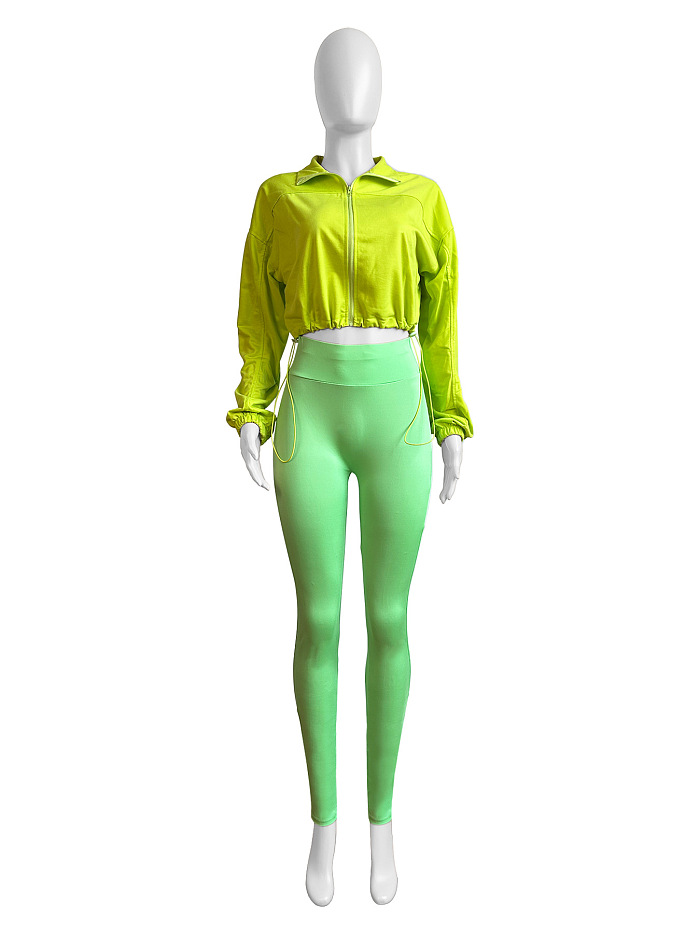 SUPER WHOLESALE | Zipper Elastic Waist-Cinched Drop-Shoulder Two-Piece Set