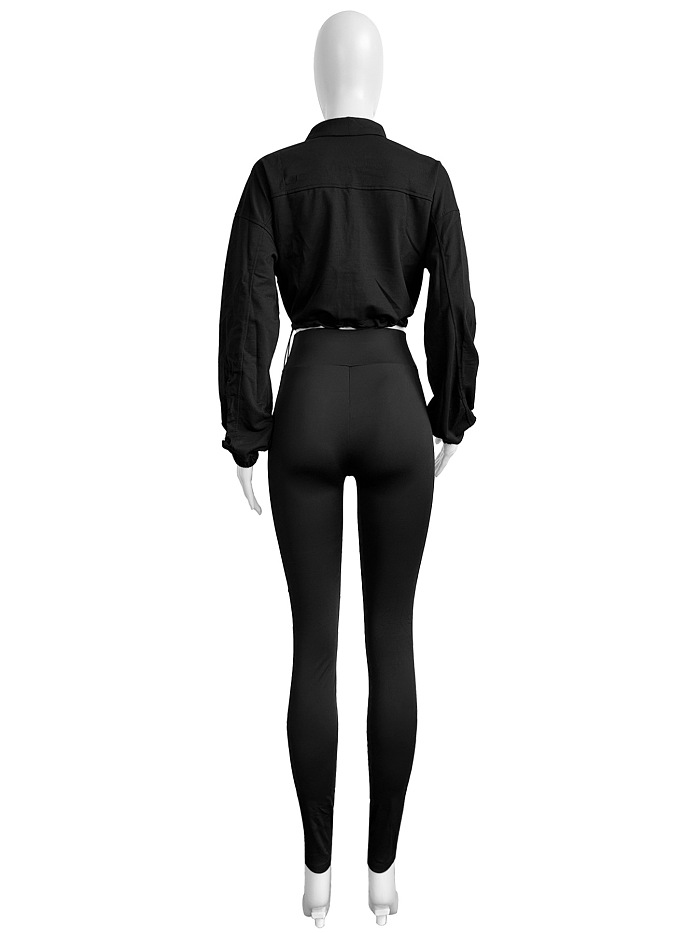SUPER WHOLESALE | Zipper Elastic Waist-Cinched Drop-Shoulder Two-Piece Set