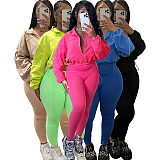 SUPER WHOLESALE | Zipper Elastic Waist-Cinched Drop-Shoulder Two-Piece Set