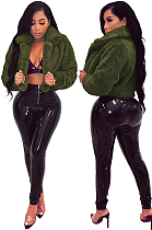 SUPER WHOLESALE | Loose Faux Fur Open-Front Short Jacket in Army Green