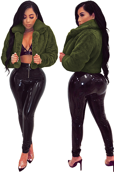 SUPER WHOLESALE | Loose Faux Fur Open-Front Short Jacket in Army Green