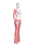 SUPER WHOLESALE | Color-Block Fitted High-Waist Folded Slim Pants Fleece Set