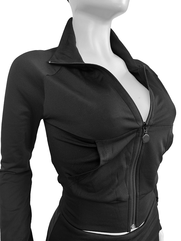 SUPER WHOLESALE | Fitted Zipper Low-Waist Folded Micro-Flare Fleece Set