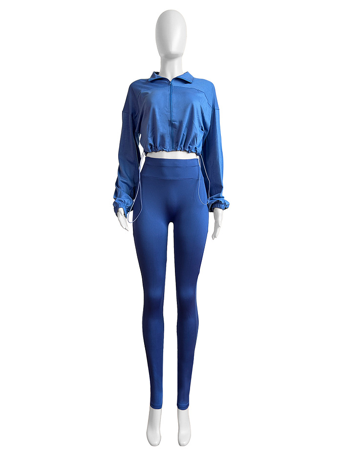 SUPER WHOLESALE | Zipper Elastic Waist-Cinched Drop-Shoulder Two-Piece Set