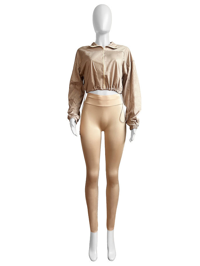 SUPER WHOLESALE | Zipper Elastic Waist-Cinched Drop-Shoulder Two-Piece Set