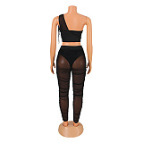 SUPER WHOLESALE | Sexy Mesh Sheer Asymmetric Top Two-Piece Set