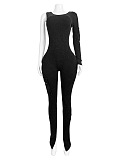 SUPER WHOLESALE |Stretch Cotton Ribbed Large Pocket Single-Sleeve Washed Slim Jumpsuit