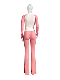 SUPER WHOLESALE | Color-Block Fitted High-Waist Folded Slim Pants Fleece Set