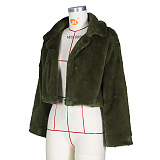 SUPER WHOLESALE | Loose Faux Fur Open-Front Short Jacket in Army Green