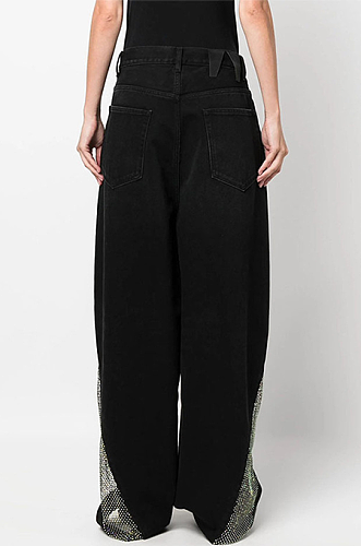 SUPER WHOLESALE | Rhinestone-Inlaid Cut-Out Patchwork Wide-Leg Denim Pants