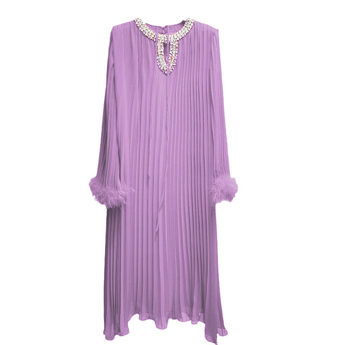 SUPER WHOLESALE | Pleated Design Loose Feather Sleeve Maxi Dress