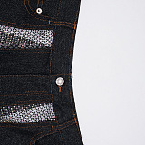 SUPER WHOLESALE | Rhinestone-Inlaid Cut-Out Patchwork Wide-Leg Denim Pants