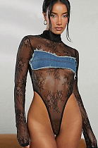 SUPER WHOLESALE |Denim Lace Patchwork Jumpsuit
