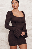 SUPER WHOLESALE |Bubble Fabric Hollow Strapless Bell-Sleeve Maxi Dress
