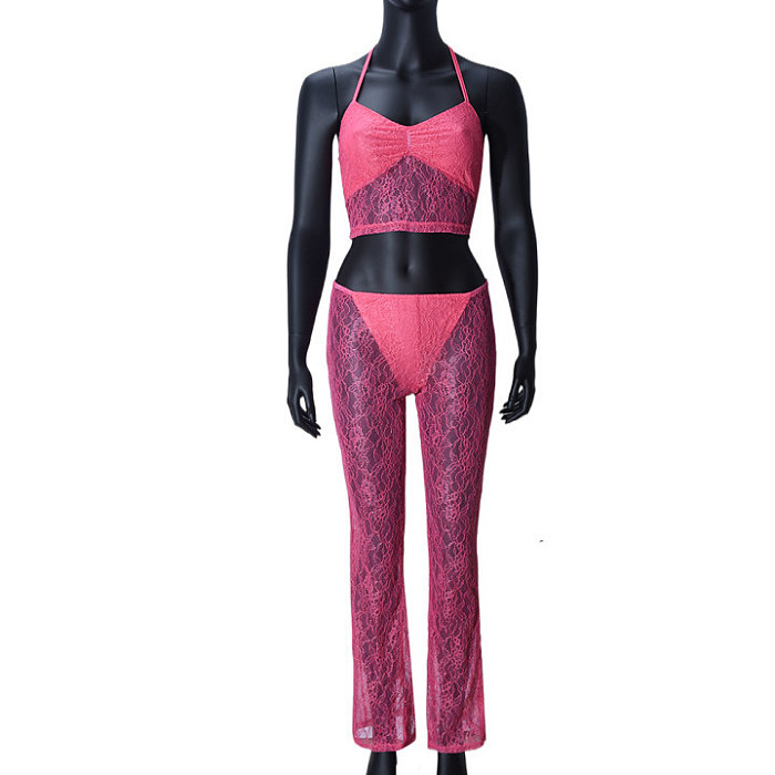 SUPER WHOLESALE | Lace Tank Top Low-Waist Long Pants Two-Piece Set