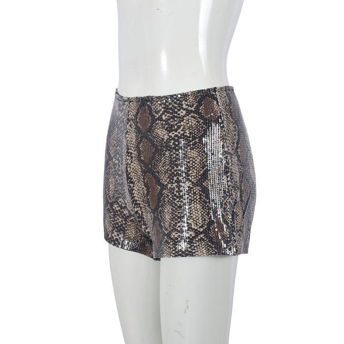 SUPER WHOLESALE | Sequin Leopard Print Elastic Hot Pants