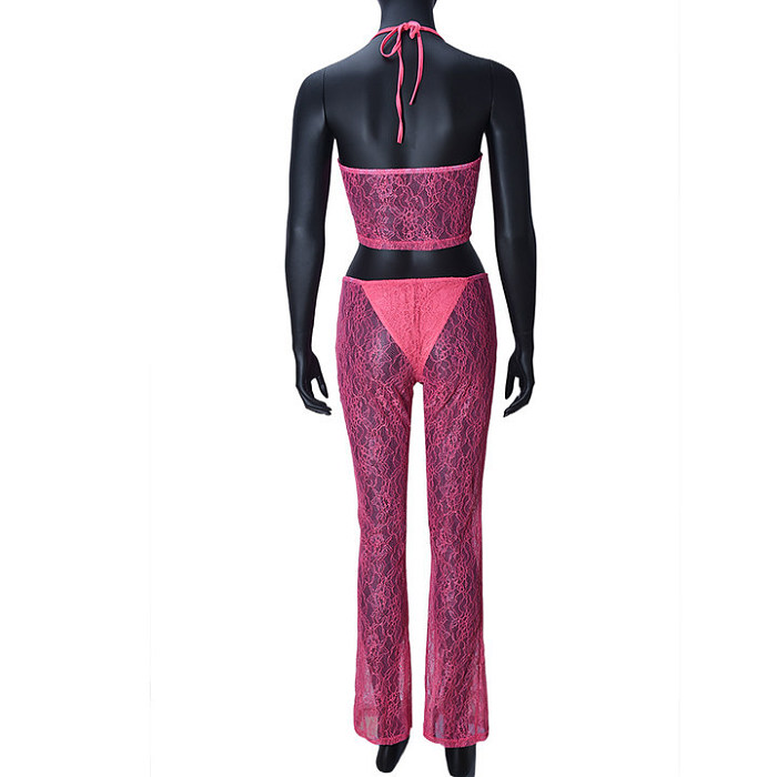 SUPER WHOLESALE | Lace Tank Top Low-Waist Long Pants Two-Piece Set