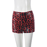 SUPER WHOLESALE | Sequin Leopard Print Elastic Hot Pants Rose Red