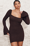 SUPER WHOLESALE |Bubble Fabric Hollow Strapless Bell-Sleeve Maxi Dress
