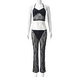 SUPER WHOLESALE | Lace Tank Top Low-Waist Long Pants Two-Piece Set
