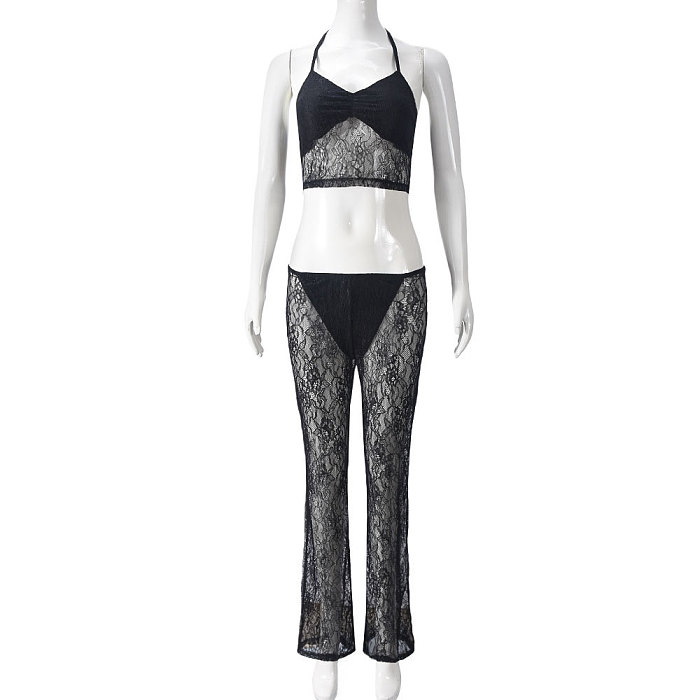 SUPER WHOLESALE | Lace Tank Top Low-Waist Long Pants Two-Piece Set