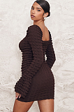 SUPER WHOLESALE |Bubble Fabric Hollow Strapless Bell-Sleeve Maxi Dress