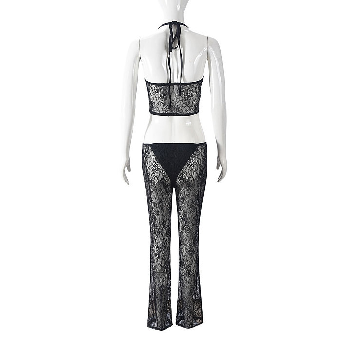 SUPER WHOLESALE | Lace Tank Top Low-Waist Long Pants Two-Piece Set