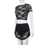 SUPER WHOLESALE | Lace High-Stretch Hollow Cropped Set